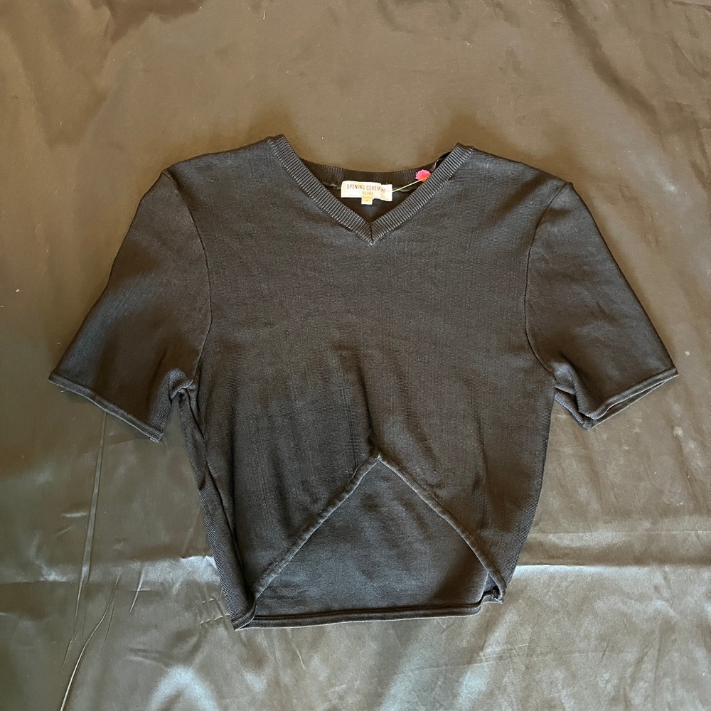 Opening Ceremony Black V-Neck Short Sleeve Top